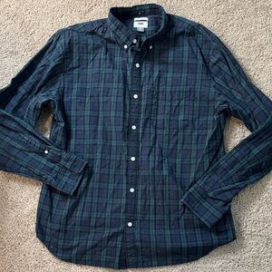 Old Navy Men's Blue and Green Plaid Shirt